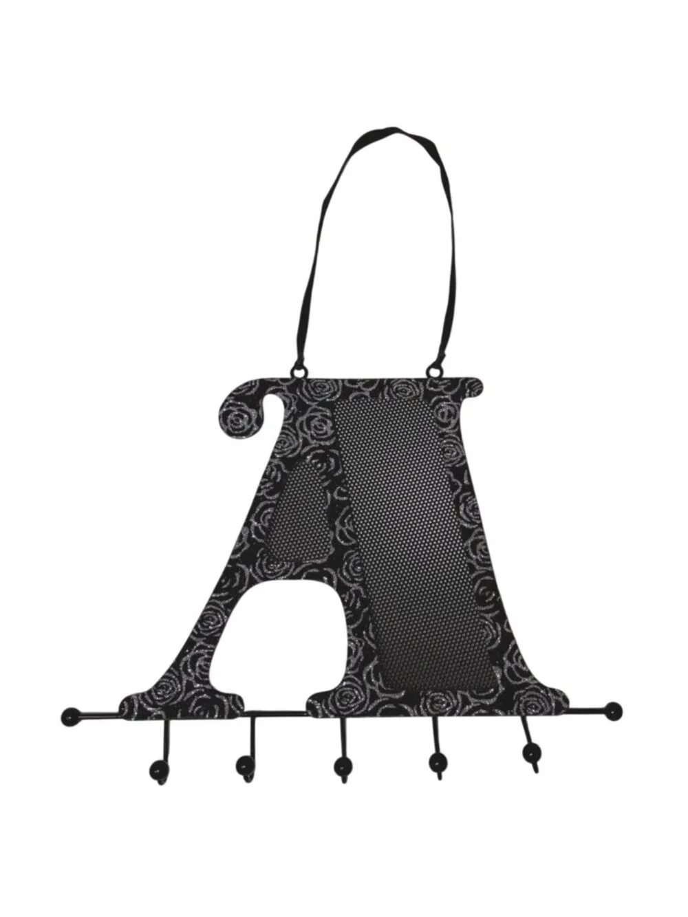 Black Silver Glitter Monogram A Jewelry Holder 6 Hooks And Hanging Strap
